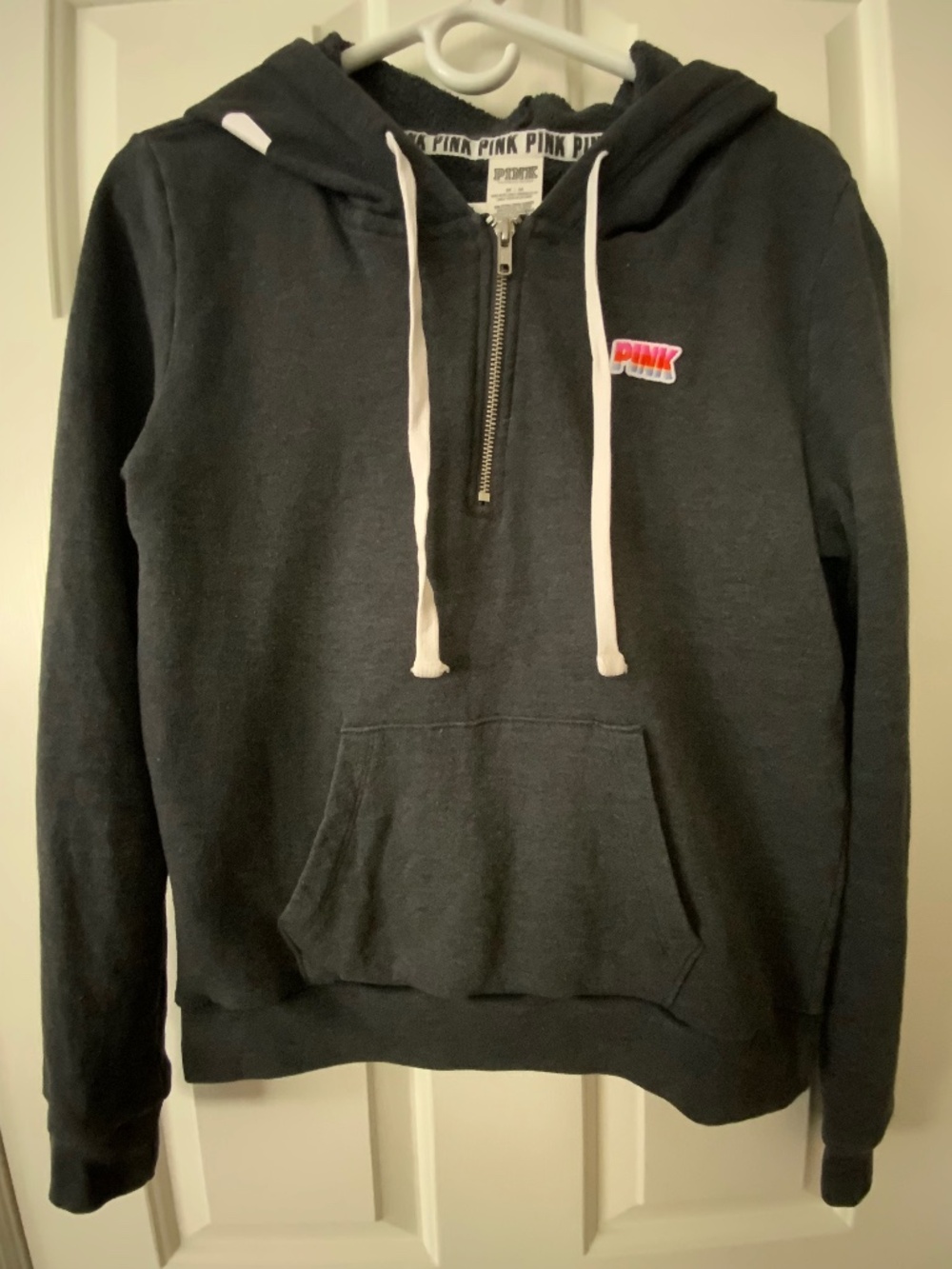M 8/10 Victoria's Secret Pink 1/4 Zip Pullover Sweatshirt Hoodie Dark Gray EUC